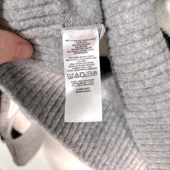 LOFT Wool Blend Mock Neck Dolman Sleeve Sweater, Grey Stripe, Size XS - Picture 5 of 8